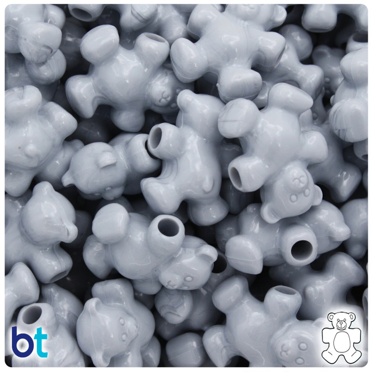 BeadTin Grey Opaque 25mm Teddy Bear Plastic Pony Beads (24pcs)